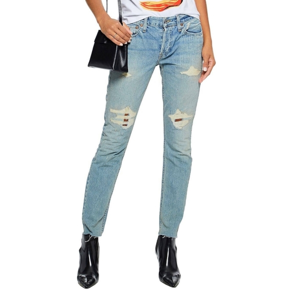 Re/Done Denim - Re/Done Distressed Skinny Jeans Size 28 Mid Wash Blue